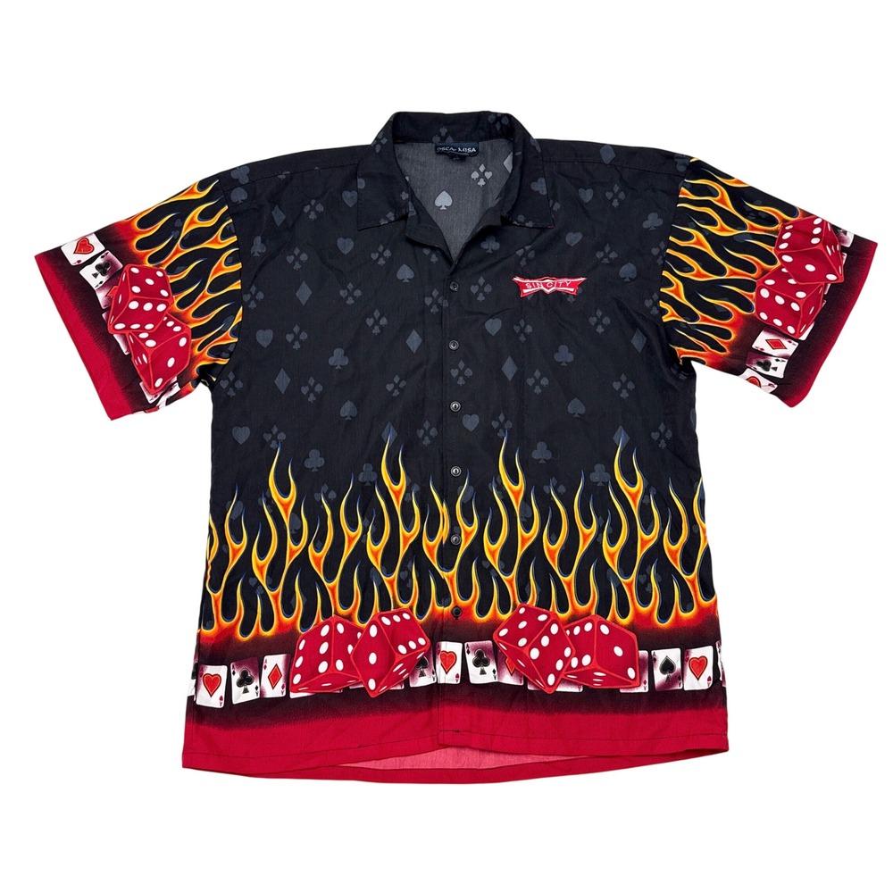 Vintage Oscar Misa Las Vegas Sun City Shirt Mens Size XL Casino Flames 90s Y2K